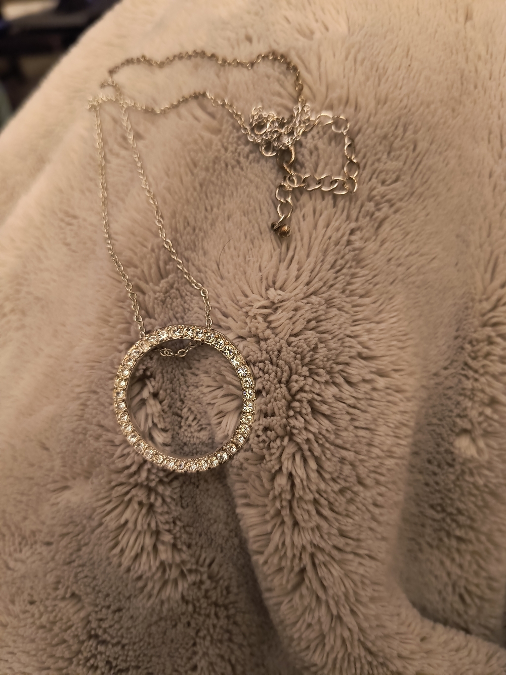 Sterling Silver Circle Pendant Necklace with Clear Crystals - Silver